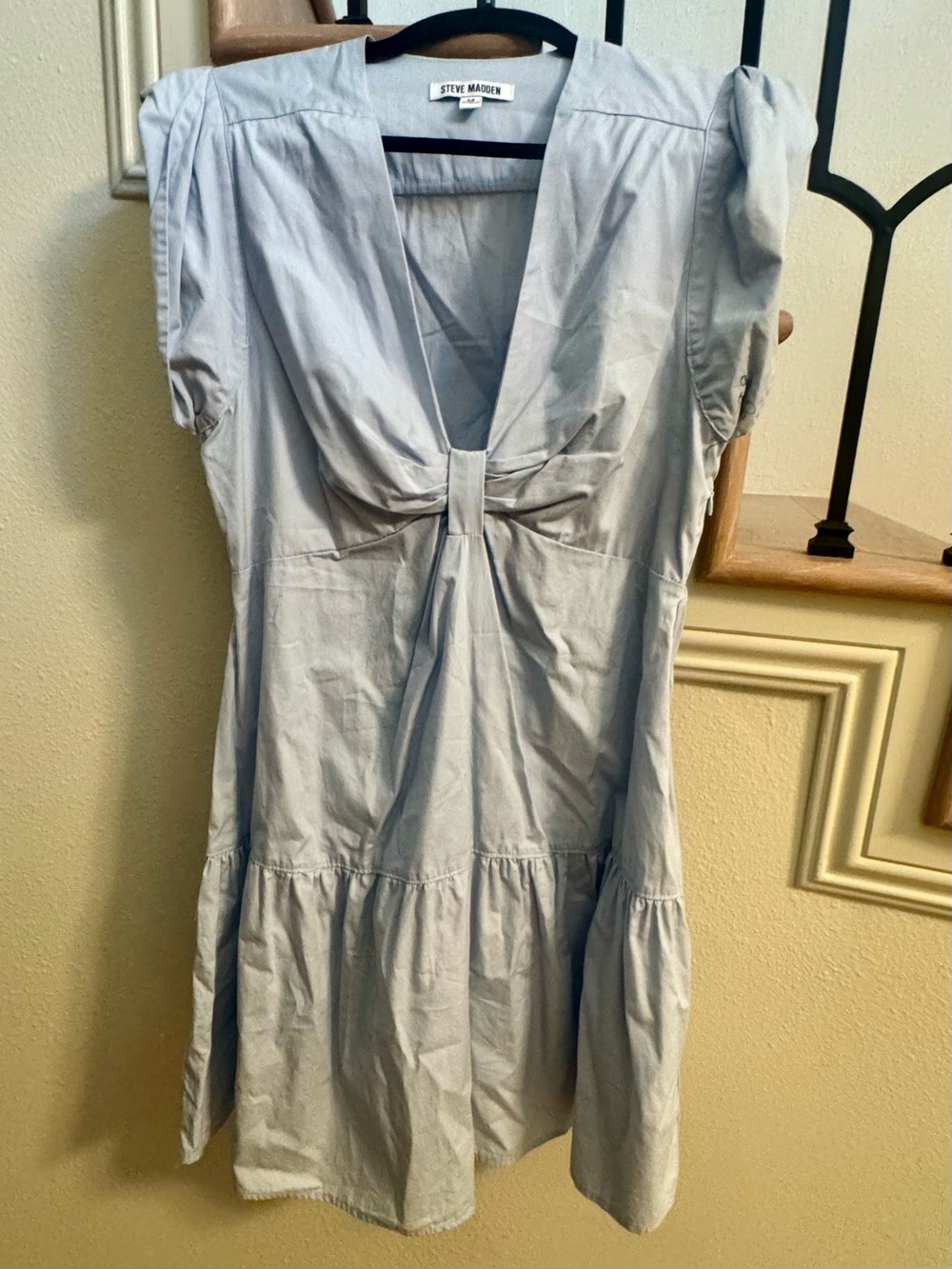 Steve Madden Pale Blue V-Neck Dress with Tie Detail